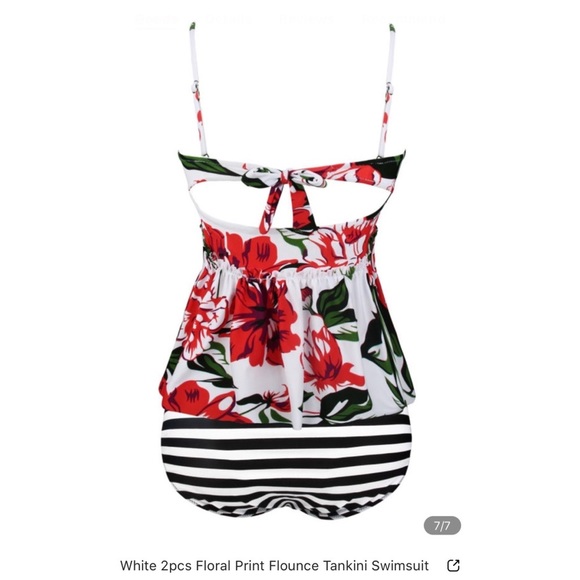 White 2pcs Floral Print Flounce Tankini Swimsuit - Picture 7 of 9